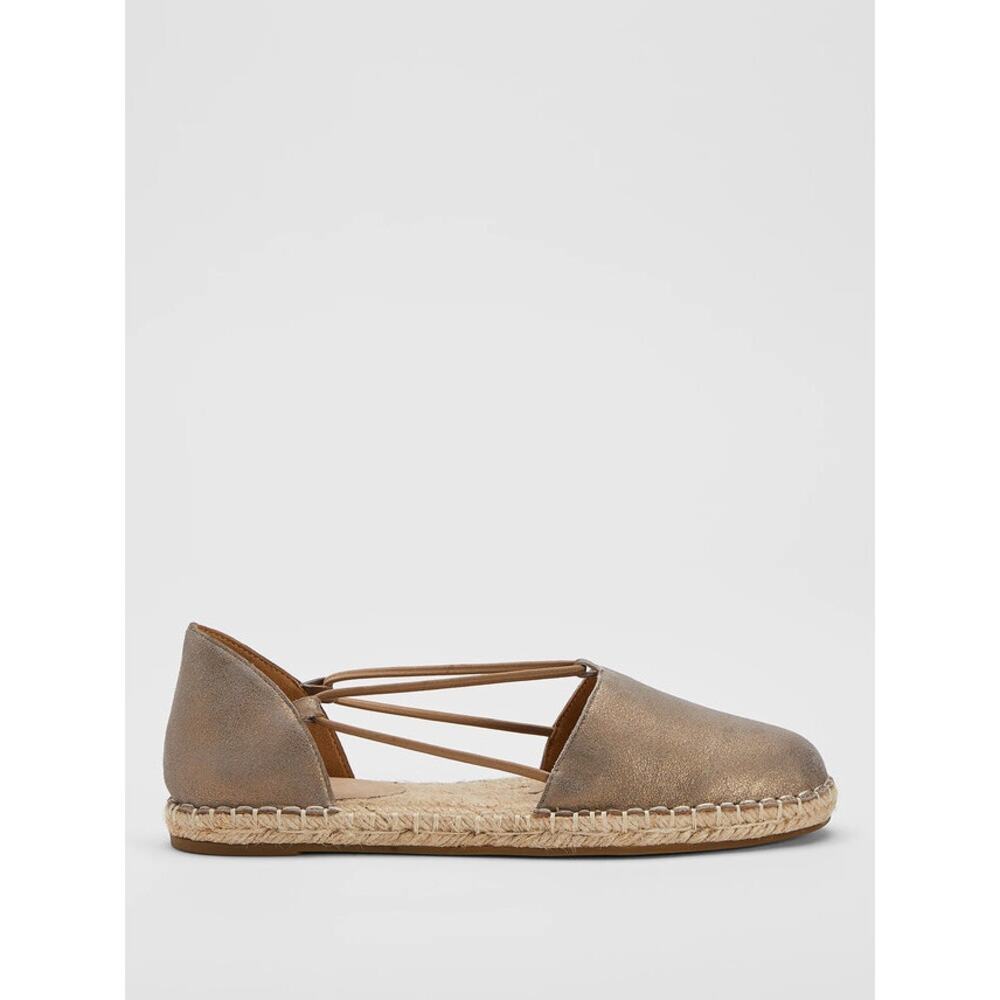 Eileen Fisher Lee Metallic Suede Espadrille Flat Women’s Sz 8 Platinum Jute Shoe